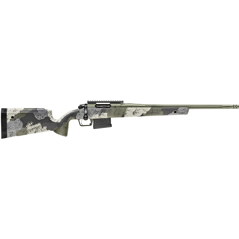 Model 2020 Waypoint, Bolt Action Rifle, 7MM Remington, 24" Fluted Steel Barrel, 1:8 Twist, SA Radial Brake, Cerakote Finish, Mil-Spec Green, Evergreen Camo Carbon Fiber Stock with M-LOK, TriggerTech Adjustable Trigger, 3 Rounds, 1 AICS Long Action Magazi