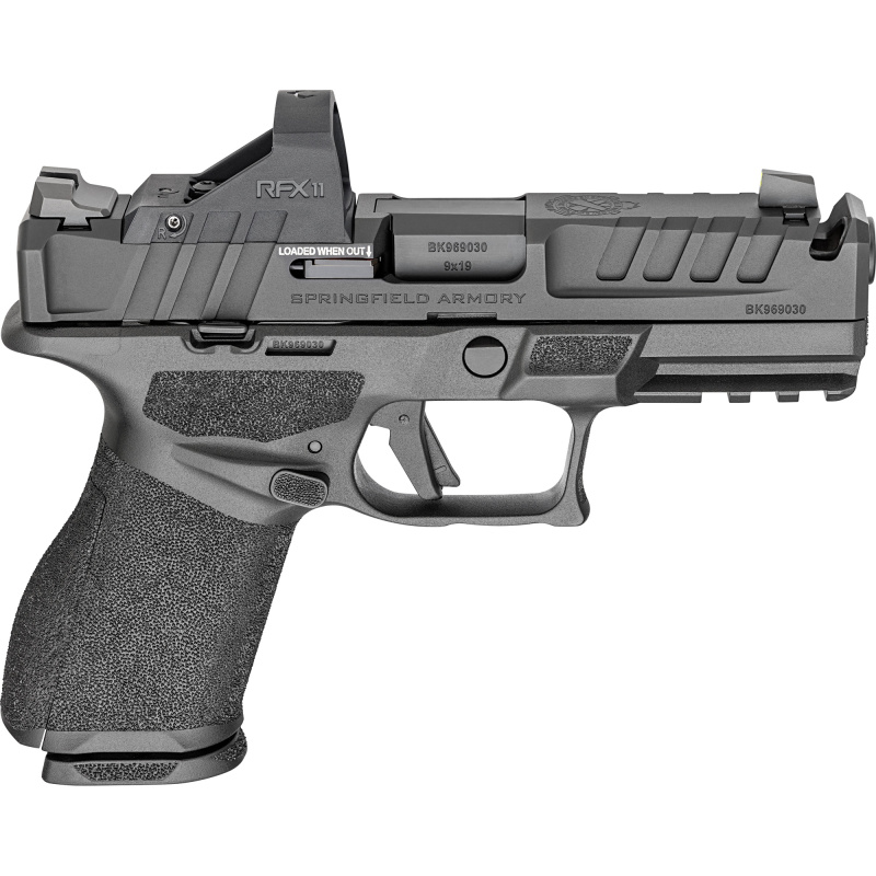 Echelon 4.0C, Semi-automatic, Striker Fired, Polymer Frame Pistol, Compact, 9MM, 4" Integrally Compensated Barrel, Melonite Finish, Black, Optics Ready Slide, Front Tritium Night Sight, Tactical Rack U-Dot Rear, Viridian Green Dot, 10 Rounds, 4 Magazines
