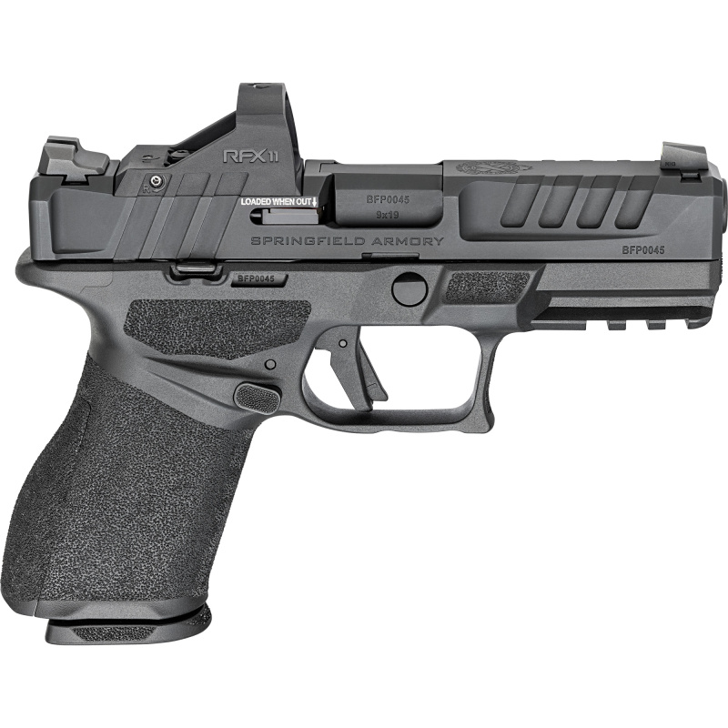 Echelon 4.0C, Semi-automatic, Striker Fired, Polymer Frame Pistol, Compact, 9MM, 4" Barrel, Melonite Finish, Black, Optics Ready Slide, Front Tritium Night Sight, Tactical Rack U-Dot Rear, Viridian Green Dot, 10 Rounds, 4 Magazines, Includes Range Bag, C