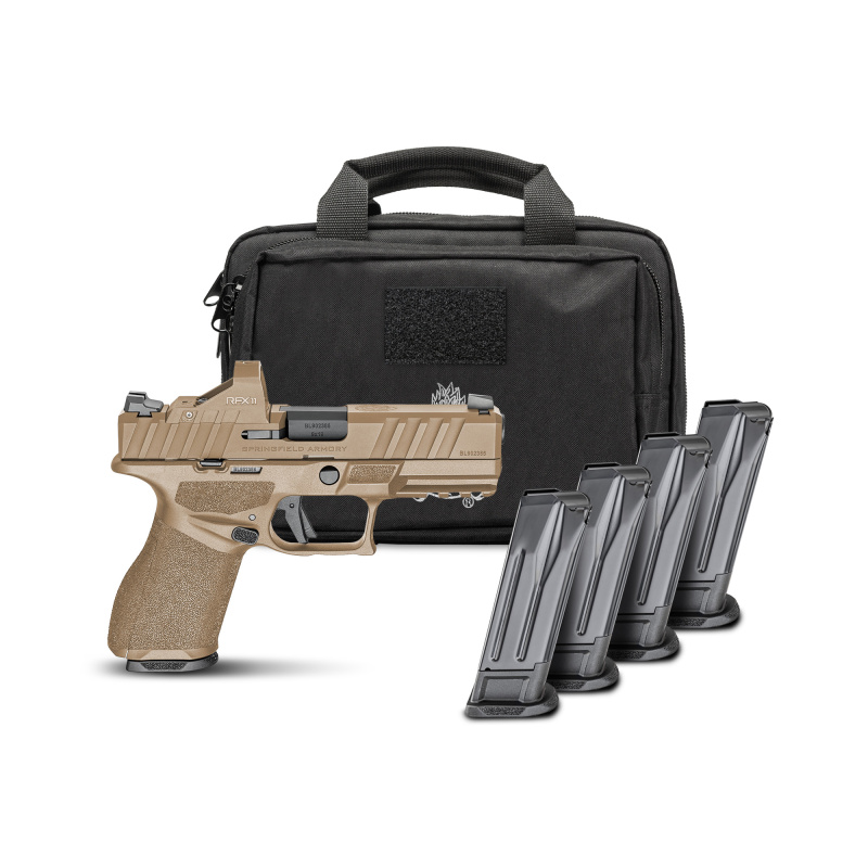 Echelon 4.0C, Semi-automatic, Striker Fired, Polymer Frame Pistol, Compact, 9MM, 4" Barrel, Cerakote Finish, Flat Dark Earth, Tritium Front Night Sight, Tactical U-Dot Rear Sight, 10 Rounds, 4 Magazines, Range Bag, Viridian RFX11 3 MOA Green Dot Sight EC