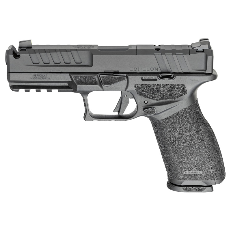 Echelon, Semi-automatic, Striker Fired, Polymer Framed Pistol, Full Size, 9MM, 4.5" Barrel with Integral Compensator, Melonite Finish, Black, Crimson Trace CT-1500, Optics Ready Slide, Tritium/Luminescent Front, Tactical Rack U-Dot Rear Sight, 5 Magazine