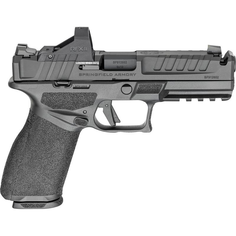 Echelon, 4.5F, Semi-automatic, Striker Fired, Polymer Frame Pistol, Full Size, 9MM, 4.5" Integrally Compensated Barrel, Melonite Finish, Black, Optics Ready Slide, Front Tritium Night Sight, Tactical Rack U-Dot Rear, Viridian Green Dot, 10 Rounds, 4 Maga
