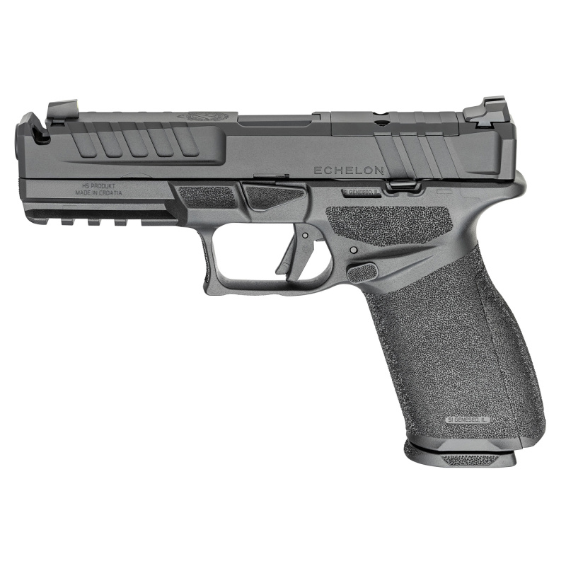Echelon, Semi-automatic, Striker Fired, Polymer Framed Pistol, Full Size, 9MM, 4.5" Barrel with Integral Compensator, Melonite Finish, Black, Crimson Trace CT-1500, Optics Ready Slide, Tritium/Luminescent Front, Tactical Rack U-Dot Rear Sight, 15 Rounds,