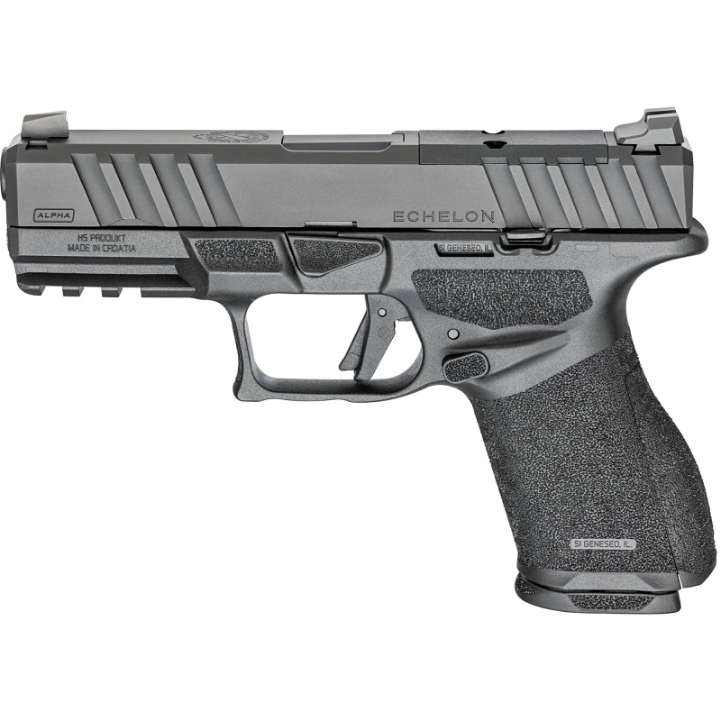 Echelon Alpha 4.0C, Semi-automatic, Striker Fired, Polymer Frame Pistol, Compact, 9MM, 4" Barrel, Melonite Finish, Black, Optics Ready Slide, Front White Dot and Tactical Rack U-Dot Rear Sights, 10 Rounds, 1 Magazine ECA9409BLC
