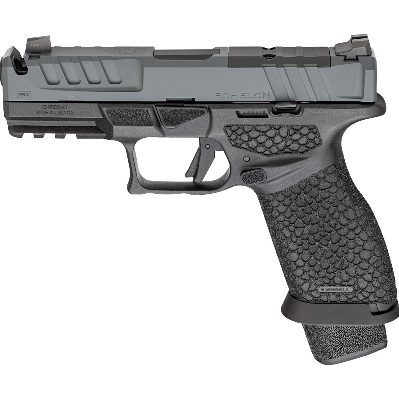 Echelon Pro 4.0FC Comp, Semi-automatic, Striker Fired, Polymer Frame Pistol, 9MM, 4" Barrel with Integrally Compensated Slide, Matte Black Frame, Gray Cerakote Slide, Textured Grip, Optics Ready, Front Tritium Night Sight, Tactical Rack U-Dot Rear, 20 Ro