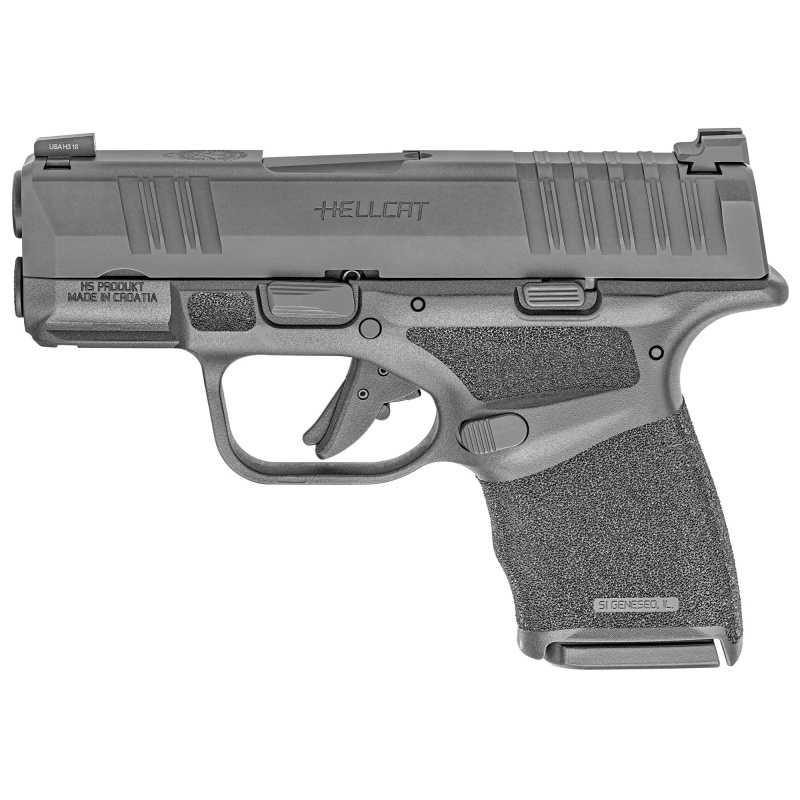 Hellcat, Semi-automatic, Striker Fired, Sub-Compact, 9MM, 3" Hammer Forged Barrel, Polymer Frame, Black, Melonite Finish, 10Rd, 2 Mags, Tritium Front Sight, Tactical Rack Rear Sight HC9319BLC