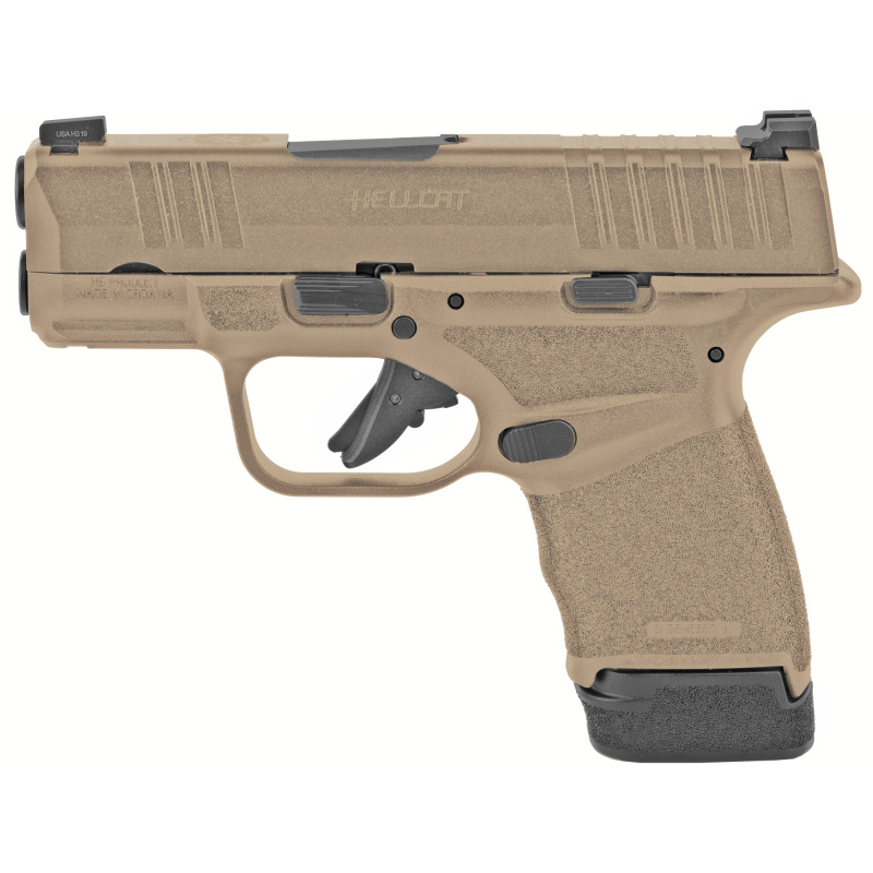 Hellcat, Semi-automatic, Striker Fired, Micro Compact, 9MM, 3" Barrel, Polymer Frame, Flat Dark Earth Finish, Tritium/Luminescent Front Sight, Tactical Rack U-Notch Rear Sight, 2 Magazines, 1-13Rd, 1-11Rd HC9319F