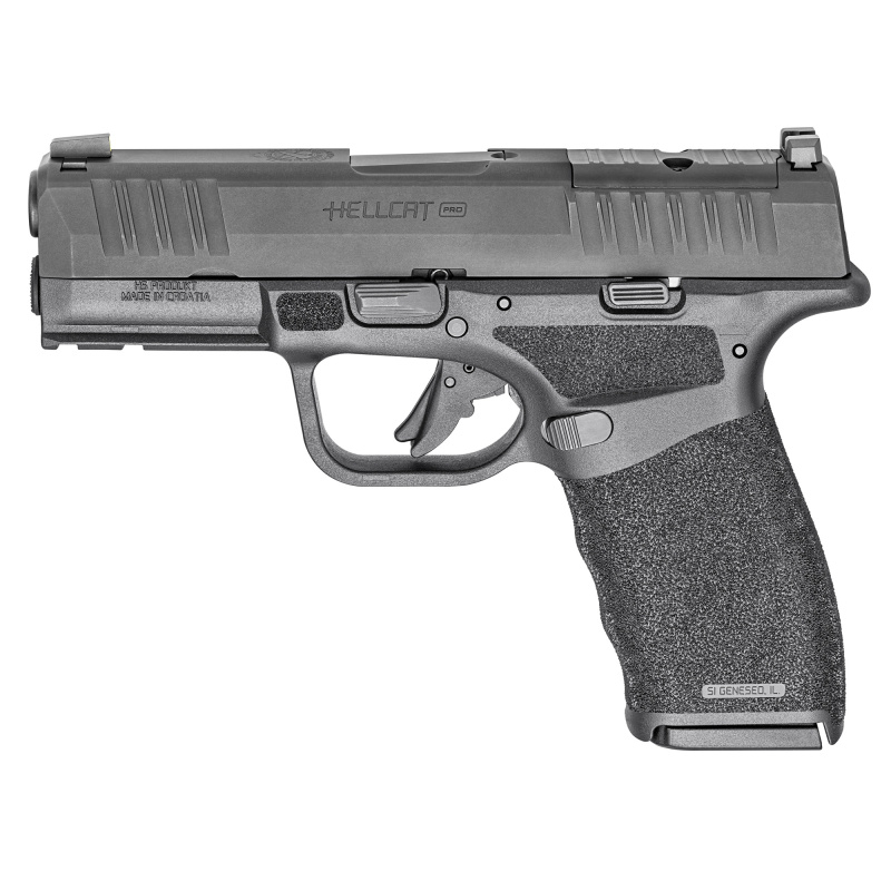 Hellcat Pro, Striker Fired, Semi-automatic, Polymer Frame Pistol, 9MM, 3.7" Hammer Forged Barrel, Melonite Finish, Black Polymer Frame, Crimson Trace CT-1500 Red Dot Sight, Textured Grip, Tritium Front Sight, Tactical Rack Rear Sight, 10 Rounds, 5 Magazi