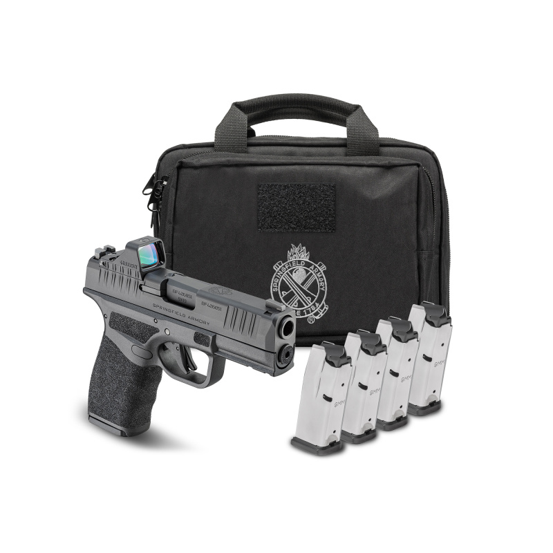Hellcat Pro, Striker Fired, Semi-automatic, Polymer Frame Pistol, 9MM, 3.7" Hammer Forged Barrel, Melonite Finish, Black Polymer Frame, Textured Grip, Tritium Front Sight, Tactical Rack Rear Sight, Viridian Green Dot, 4 Magazines, 10 Rounds, Includes Ran