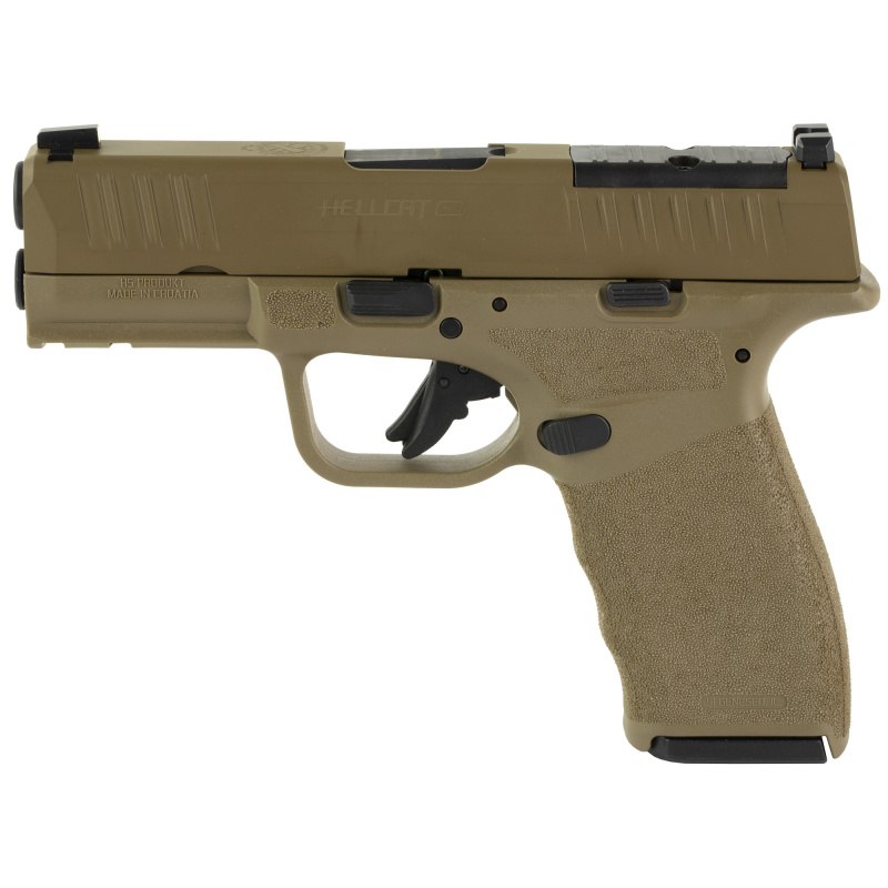 Hellcat Pro, Striker Fired, Semi-automatic, Polymer Frame Pistol, 9MM, 3.7" Hammer Forged Barrel, Cerakote Finish, Desert Flat Dark Earth Polymer Frame, Crimson Trace CT-1500 Red Dot Grip, Textured Grip, Tritium Front Sight, Tactical Rack Rear Sight, 15