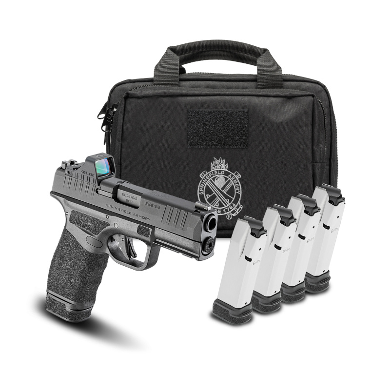 Hellcat Pro, Semi-automatic, Striker Fired, Polymer Frame Pistol, Compact, 9MM, 3.7" Barrel, Cerakote Finish, Desert Flat Dark Earth, Textured Grip, Tritium Front Sight, Tactical Rack Rear Sight, 18 Rounds, 4 Magazines, Range Bag, Viridian RFX11 3 MOA Gr