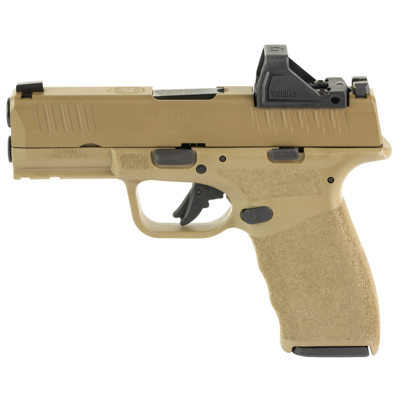 Hellcat Pro, Striker Fired, Semi-automatic, Polymer Frame Pistol, 9MM, 3.7" Hammer Forged Barrel, Cerakote Finish, Flat Dark Earth, Viridian RFX-11 Green Dot Sight, Textured Grip, Tritium Front Sight, Tactical Rack Rear Sight, 10 Rounds, 5 Magazines, Inc