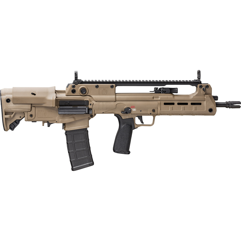 Hellion, Semi-automatic, Bullpup, 223 Remington/556NATO, 16" Hammer Forged Barrel, 1:7 Twist, 4 Prong Flash Hider, Matte Finish, Flat Dark Earth, Single Point Sling, Crimson Trace CTS-103 Red/Green Dot, BCM MOD3 Grip, 5-Position Adjustable Stock with Che