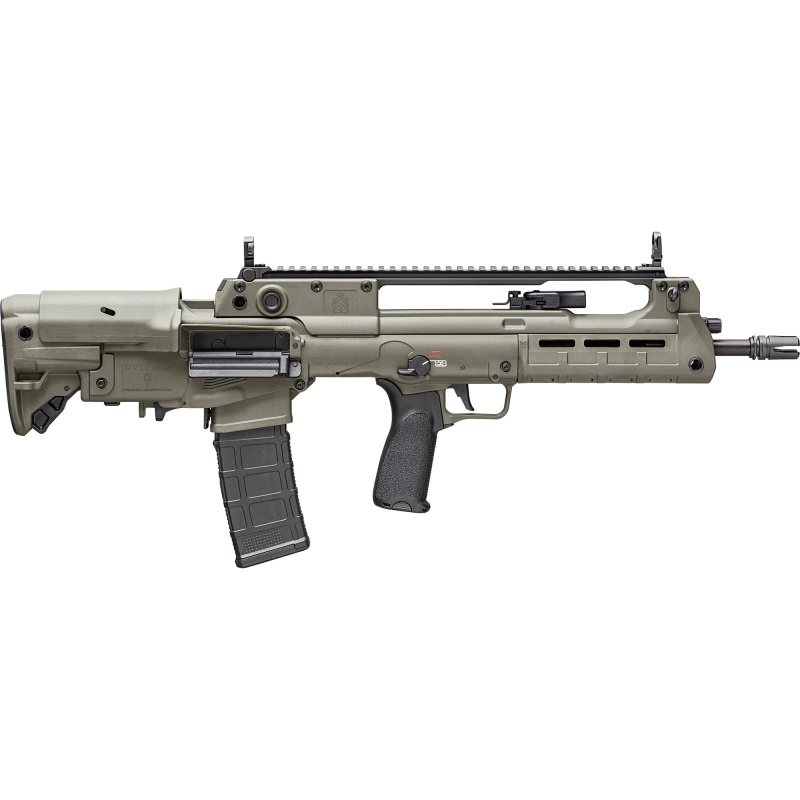 Hellion, Semi-automatic Rifle, Bullpup, 223 Remington/556NATO, 16" Hammer Forged Barrel, 1:7 Twist, 4 Prong Flash Hider, Matte Finish, Olive Drab Green, BCM MOD 3 Grip, 5-Position Adjustable Stock with Cheek Riser, Front/Rear Flip Sights, 2-Position Shor
