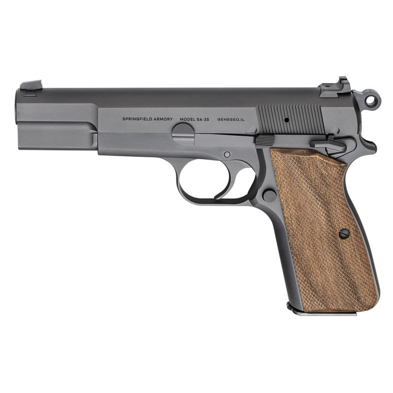 SA-35 | 9x19mm, 4.7" Barrel, Steel Frame, Checkered Walnut Grips, White Dot Front Sight, Serrated Tactical Rear Sight, 15 Round Magazine
