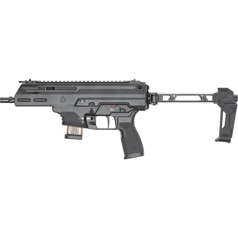 Kuna, Semi-automatic Pistol, 9MM, 6.125" Tri-Lug Barrel, Roller Delayed, M-LOK Handguard, Strike Industries FSA Pistol Brace, Anodized Finish, Black, 10 Rounds, Includes Front and Rear Flip Up Sights KN9069BTLLC-FSA