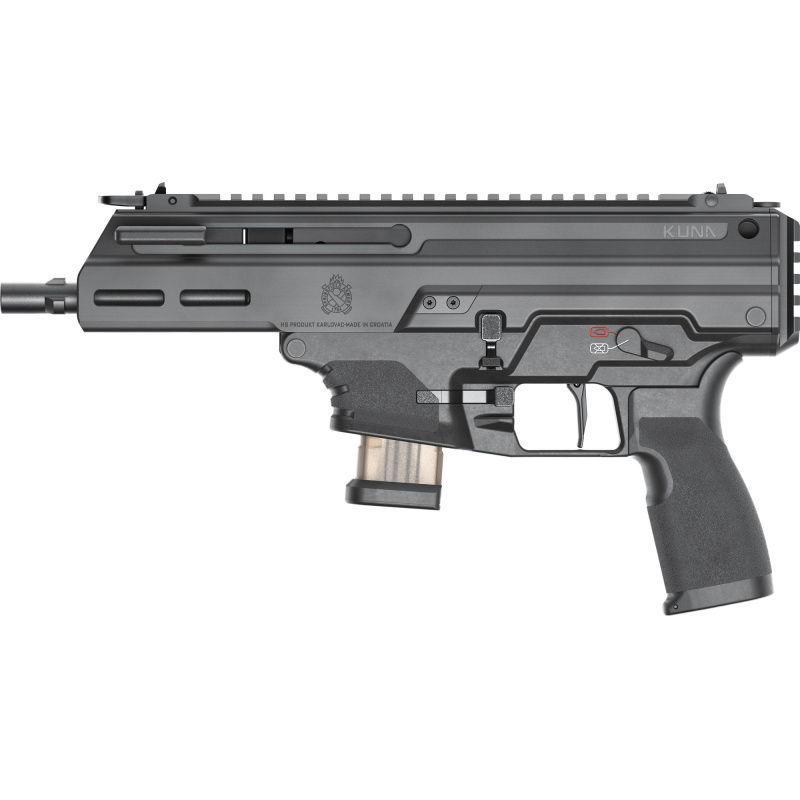 Kuna, Semi-automatic Pistol, 9MM, 6.125" Tri-Lug Barrel, Roller Delayed, M-LOK Handguard, Picatinny Receiver End Plate, Anodized Finish, Black, 10 Rounds, 2 Magazines, Includes Front and Rear Flip Up Sights KN9069BTLLC
