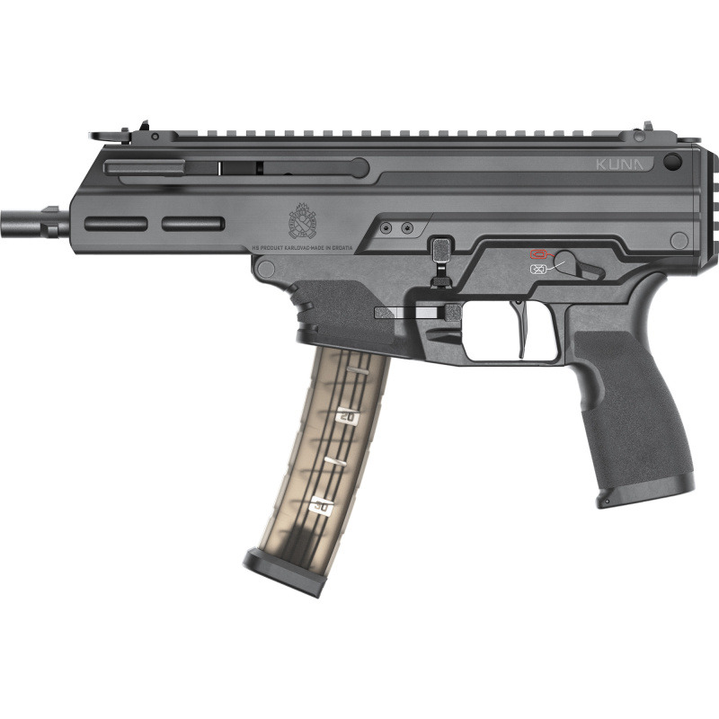 Kuna, Semi-automatic Pistol, 9MM, 6.125" Tri-Lug Barrel, Roller Delayed, M-LOK Handguard, Picatinny Receiver End Plate, Anodized Finish, Black, 30 Rounds, 2 Magazines, Includes Front and Rear Flip Up Sights KN9069BTL