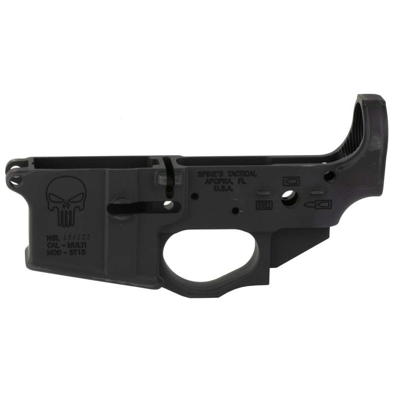 STLS015 Punisher, Stripped Lower, Semi-automatic, 223 Rem/556NATO, Black Finish, Non-Color, Punisher Logo STLS015