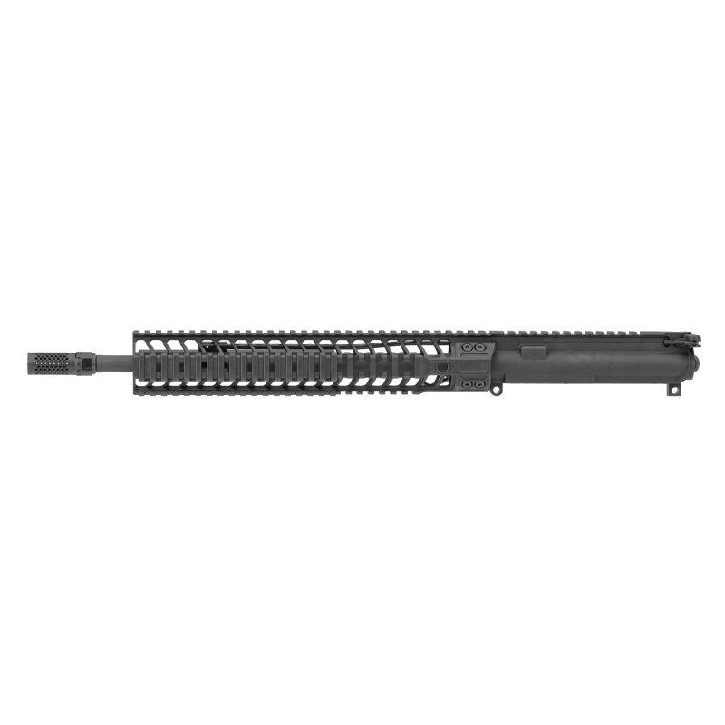 Complete Upper Receiver, 223 Rem/556NATO, 14.5" Barrel (16" OAL with Pinned Brake), Mid-length Gas System, Fits AR Rifles, Black, Flat Top Receiver, No Sights, 12" CRR Quad Rail, Dynacomp Muzzle Brake, No Mags STU5050-CQ2D
