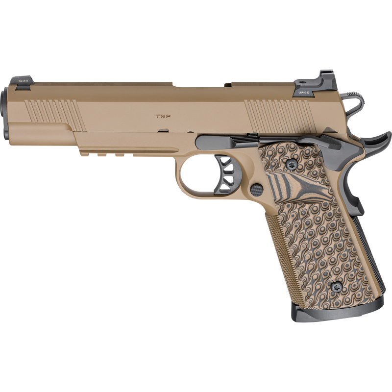 Tactical Response Pistol, Semi-automatic, 1911, Metal Frame Pistol, Full Size, 45 ACP, 5" Match Grade Barrel, Cerakote Finish, Coyote Brown, VZ Grips Hydra G10 Grips, Tactical Rack 3-Dot Night Sights, 8 Rounds, 3 Rounds PC9125LRCB