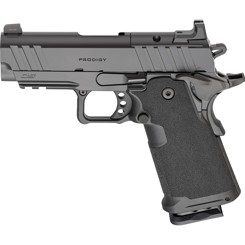 1911 DS Prodigy Compact, Semi-automatic, Metal Frame Pistol, 9MM, 3.5" Stainless Steel Barrel, Aluminum Alloy Frame, Cerakote Finish, Black, Optics Ready, Front Night Sight, 10 Rounds, 2 Magazines PH9114AOSLC