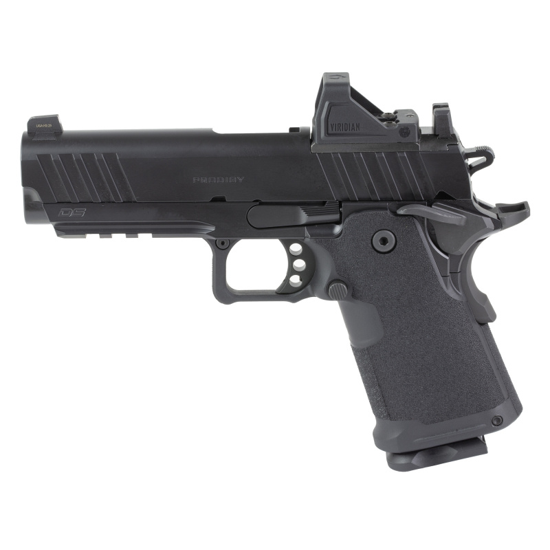 1911 DS Prodigy Compact, Semi-automatic, Metal Frame Pistol, 4.25" Stainless Steel Barrel, Aluminum Alloy Frame, Cerakote Finish, Black, Optics Ready, Front Night Sight, Viridian Green Dot, 4 Magazines, 15 Rounds, Includes Range Bag PH9116AOS-PAC