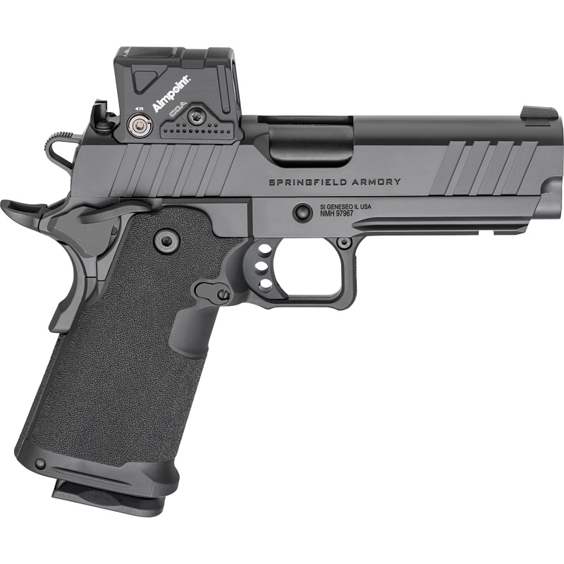 1911 DS Prodigy Compact, Semi-automatic, Metal Frame Pistol, Compact, 9MM, 4.25" Barrel, Alulminum Alloy Frame, Cerakote Finish, Black, Fiber Optic Front Sight, Includes Aimpoint COA 3.25 MOA Red Dot, 15 Rounds, 2 Magazines PH9117COA