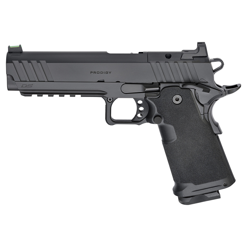 1911 DS Prodigy AOS, Semi-automatic, Metal Frame Pistol, Full Size, 9MM, 5" Forged Stainless Steel Bull Barrel, Cerakote Finish, Black, Polymer Grips, Fiber Optic Front and Black Serrated Rear Sights, Optics Ready, Ambidextrous Safety, 10 Rounds, 2 Magaz