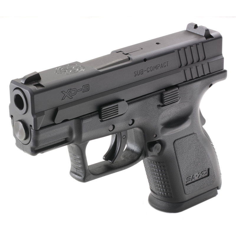 XD9, Striker Fired, Semi-automatic, Polymer Frame Pistol, Sub-Compact, 9MM, 3" Barrel, Melonite Finish, Black, Fixed Sights, 10 Rounds, 5 Magazines, Includes Range Bag XD9801GU23P