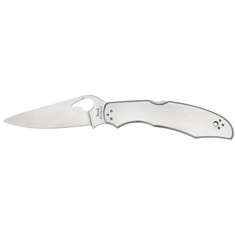 Byrd, Cara Cara2, 3.875" Folding Knife, Clip Point, Plain Edge, 8Cr13MoV/Satin, Stainless, Oval Thumb Hole/Pocket Clip BY03P2