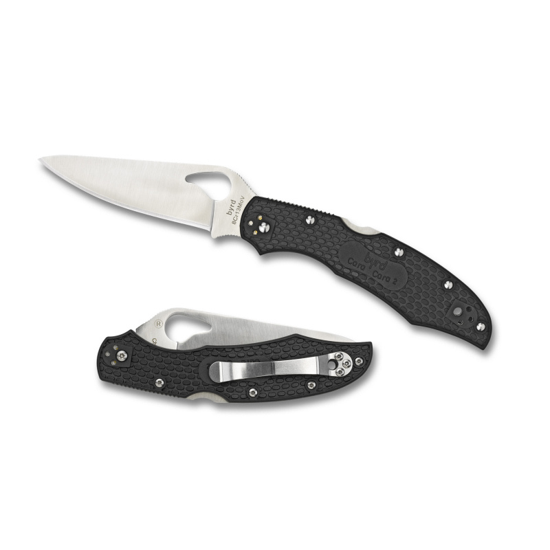 Byrd, Cara Cara2, 3.875" Folding Knife, Clip Point, Combo Edge, 8Cr13MoV/Satin, Gray, Oval Thumb Hole/Pocket Clip BY03PSBK2