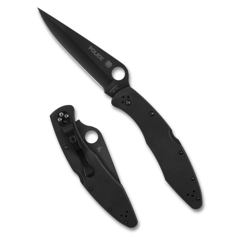 Police, Folding Knife, 4.2" Drop Point Blade, 9.5" Overall Length, VG-10 Stainless Blade Steel, Plain Edge, TiCN Finish, Black, Back Lock C07BKP