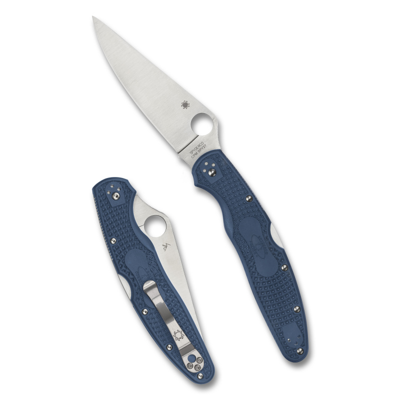 Police 4 Lightweight, Folding Knife, 4.38" Drop Point Blade, 9.97" Overall Length, CPM SPY 27 Blade Steel, Plain Edge, Satin Finish, Silver, Blue FRN Handle, Back Lock C07PCBL4