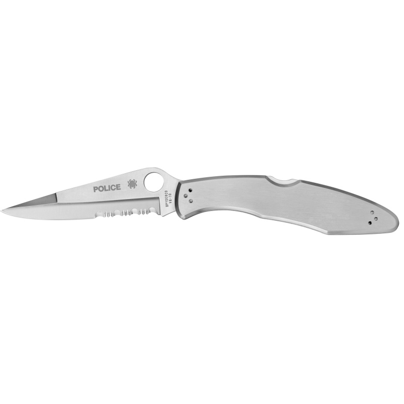 Police, 4.125" Folding Knife, Clip Point, Combo Edge, VG10/Satin, Stainless, Circle Thumb Hole/Pocket Clip C07PS