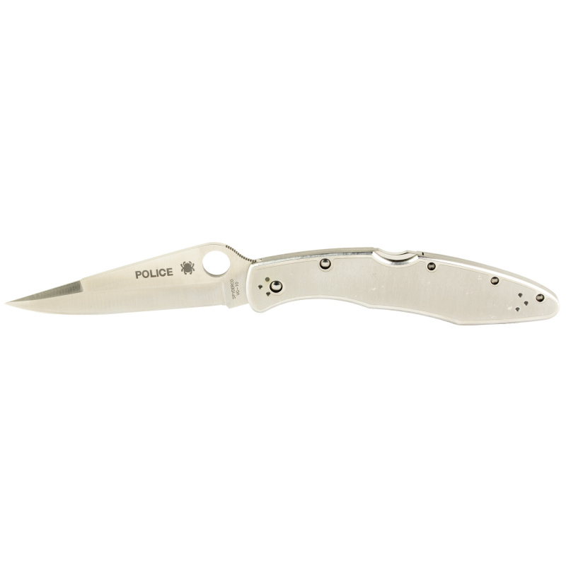 Police, 4.125" Folding Knife, Clip Point, Plain Edge, VG10/Satin, Stainless, Circle Thumb Hole/Pocket Clip C07P
