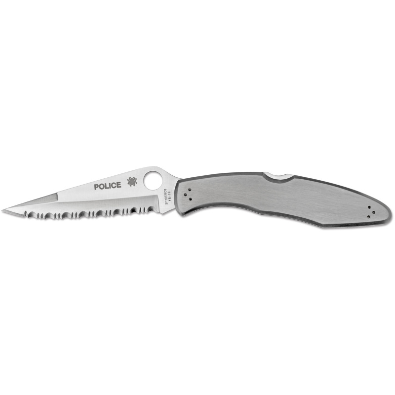 Police, 4.125" Folding Knife, Clip Point, SpyderEdge Edge, VG10/Satin, Stainless, Circle Thumb Hole/Pocket Clip C07S