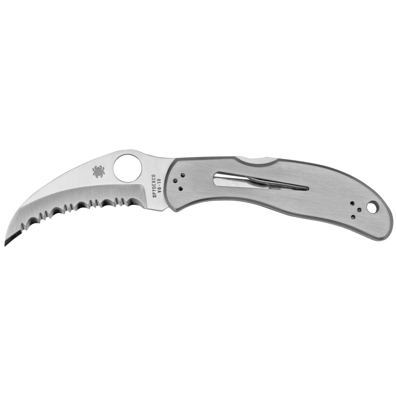 Harpy, 2.75" Folding Knife, Hawkbill, SpyderEdge Edge, VG10/Satin, Stainless, Circle Thumb Hole/Pocket Clip C08S