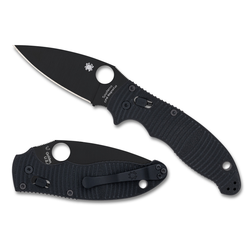 Manix 2 Salt, Folding Knife, 3.37" Drop Point Blade, 8" Overall Length, CPM MagnaCut Blade Steel, Plain Edge, DLC Finish, Black, G-10 Black Handle, Ball Bearing Lock C101GMCBKP2
