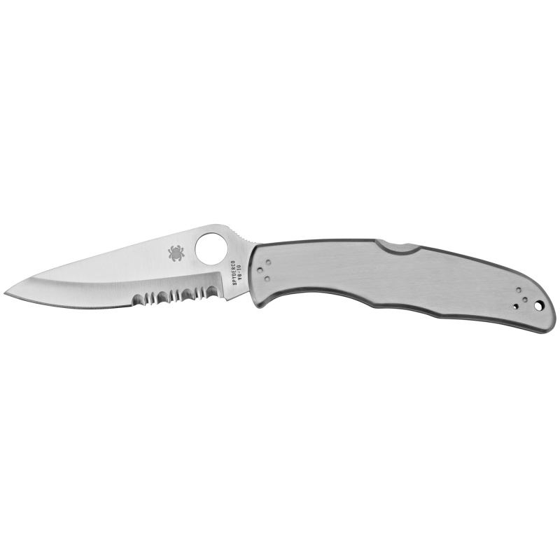 Endura4, 3.75" Folding Knife, Clip Point, Combo Edge, VG10/Satin, Stainless, Circle Thumb Hole/Pocket Clip C10PS