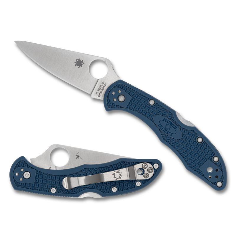 Delica 4, Folding Knife, 2.9" Drop Point Blade, 7.11" Overall Length, CPM SPY27 Blade Steel, Plain Edge, Satin Finish, Silver, Cobalt Blue FRN Handle, Back Lock C11PCBL