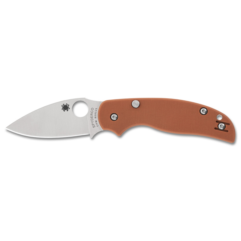 Sage 6, Folding Knife, 3" Drop Point Blade, 7.13" Overall Length, CPM REX 121 Blade Steel, Plain Edge, Satin Finish, Silver, Burnt Orange G-10 Handle, Button Release Compression Lock C123GPBOR