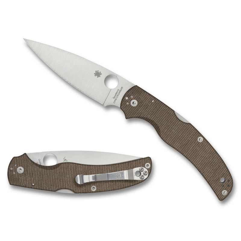 NATIVE CHIEF, Folding Knife, 4.08" Drop Point Blade, CPM CRU-WEAR Blade Steel, 9.08" Overall Length, Back Lock, Satin Finish, Silver, Brown Canvas Micarta Handle C244MPCW