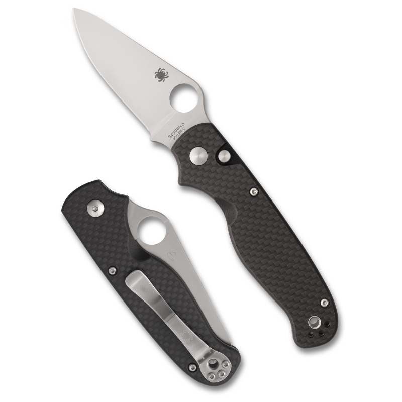 ButtonUp Carbon Fiber, Folding Knife, 3.27" Clip Point Blade, 7.5" Overall Length, 8Cr13MoV Blade Steel, Plain Edge, Satin Finish, Silver, Black Carbon Fiber Handle, Button Lock C275CFP