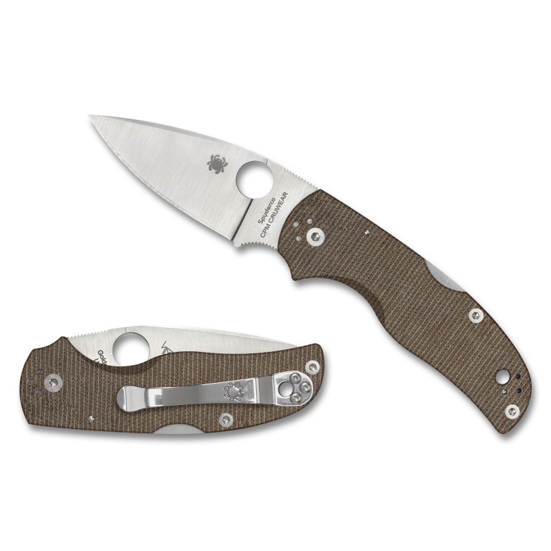 Native 5, Folding Knife, 2.95" Drop Point Blade, CPM CRU-WEAR Blade Steel, 6.95" Overall Length, Back Lock, Satin Finish, Silver Blade, Brown Canvas Micarta Handle C41MPCW5