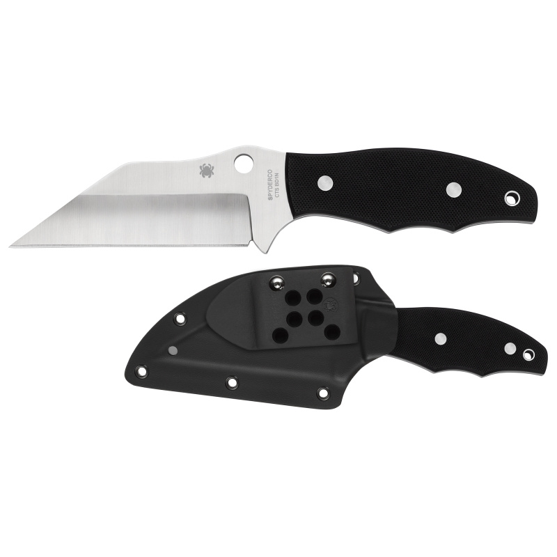 Yurco Ginunting, Fixed Blade Knife, 8.08" Wharncliffe Blade with Harpoon Style Swedge, 13.02" Overall Length, 9Cr18MoV Blade Steel, Plain Edge, Satin Finish, Silver, Black G10 Grip, Boltaron Sheath, Belt Mount FB54GP