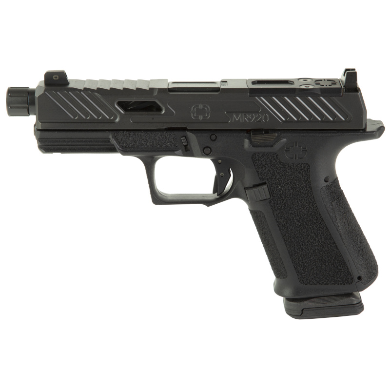 MR920, 9mm, Black Frame, Elite Slide Optic Black, 4.5" Spiral Threaded Barrel Black, SS Rod, Grn Trit