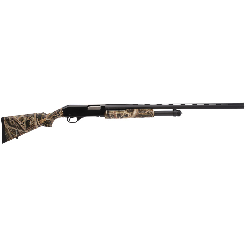 Stevens 320 Field Waterfowl 12 Gauge 3 Inch Chamber 28 Inch Barrel Matte Blue Finish Green Fiber Optic Front Sight Synthetic Stock Mossy Oak Shadow Grass Blades Camouflage Finish 5 Round