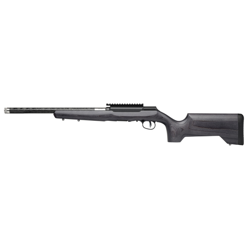 A Series Timberlite, Semi-automatic Rifle, 22 LR, 18" Carbon Fiber Wrapped Barrel, Threaded 1/2x28,  Matte Finish, Black, Carbon Wood Laminate Gray Stock, Savage AccuTrigger, 0 MOA Picatinny Rail, 10 Rounds, 1 Magazine 47255
