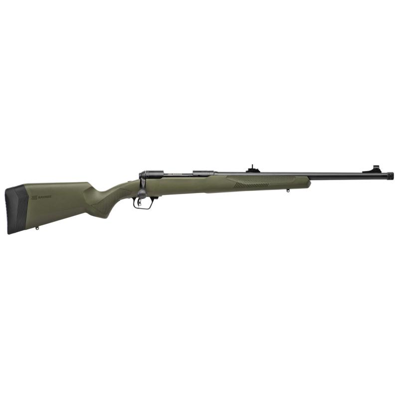 110 Hog Hunter, Bolt Action, 350 Legend, 18" Barrel, Black Barrel and Action, OD Green Polymer Stock, Adjustable Iron Sights, 4Rd, Right Hand 57534